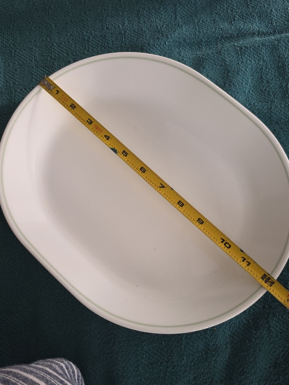 Corelle White Serving Bowl with Pale Green Rim
